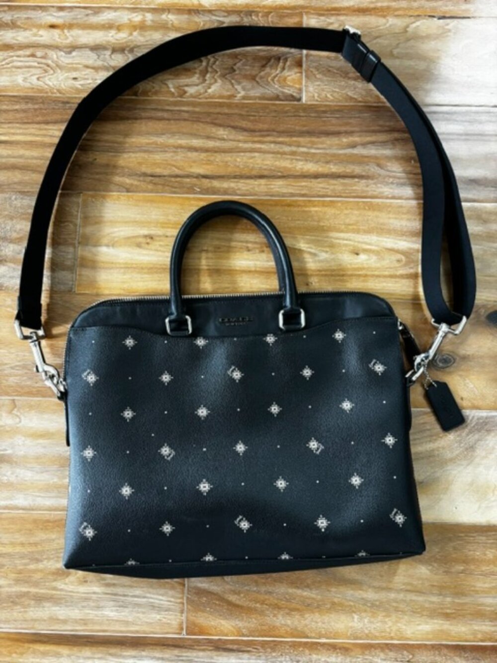 Coach Black Briefcase/ Laptop Bagwith Shoulder Strap and White Detail